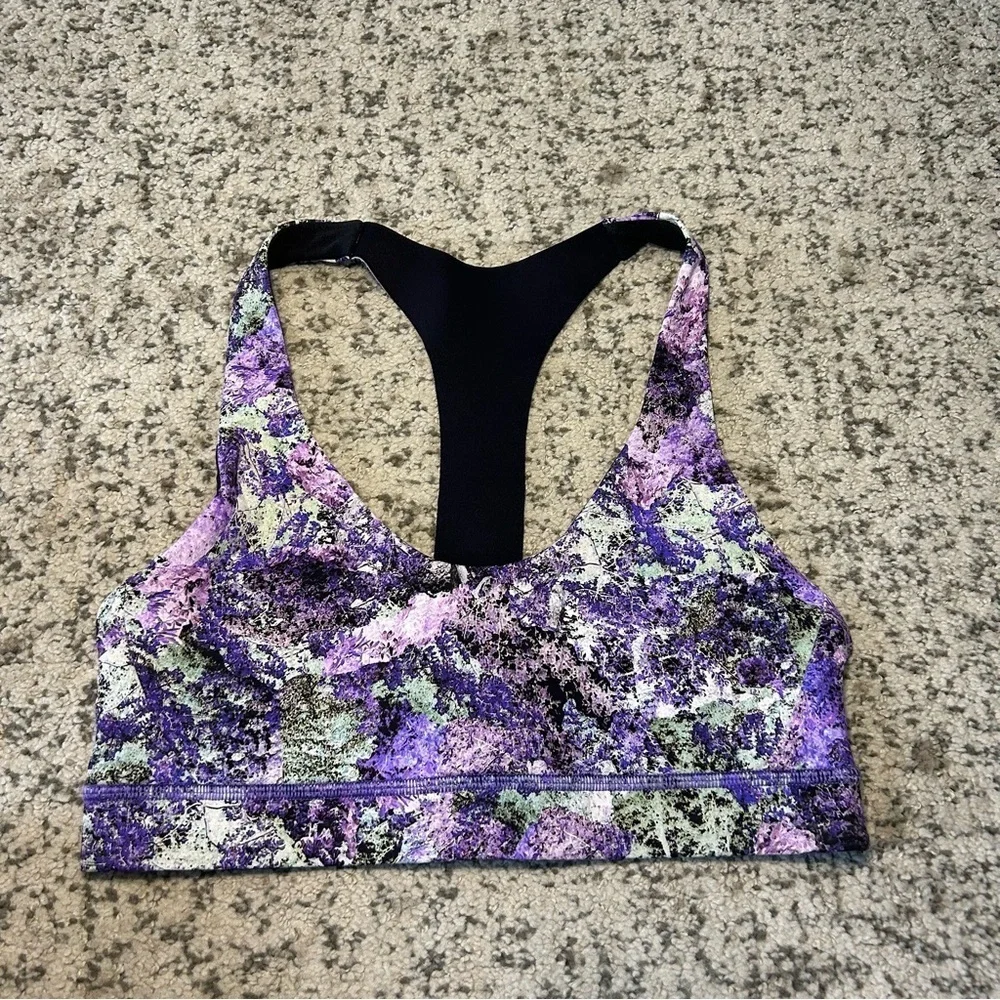 Lululemon Vivid Vision Multi Black & Purple Nulux Break Free Sports Bra Size 6